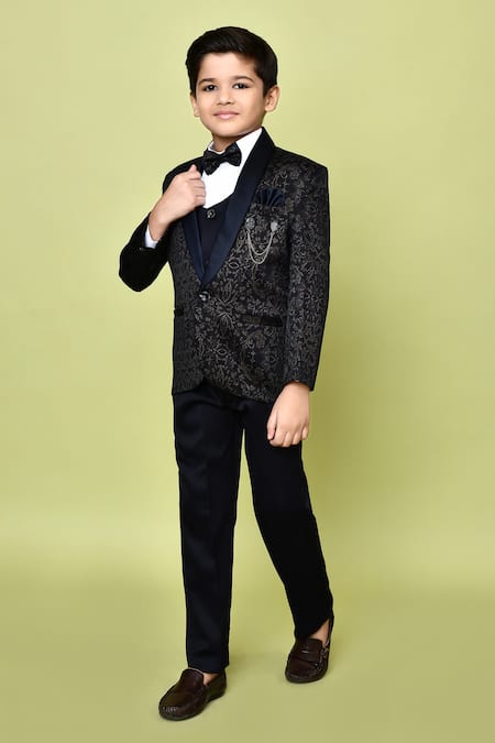 Shop_Petite Pomme_Blue Cotton Satin, Polyester Fleur Print Coat And Pant Set 