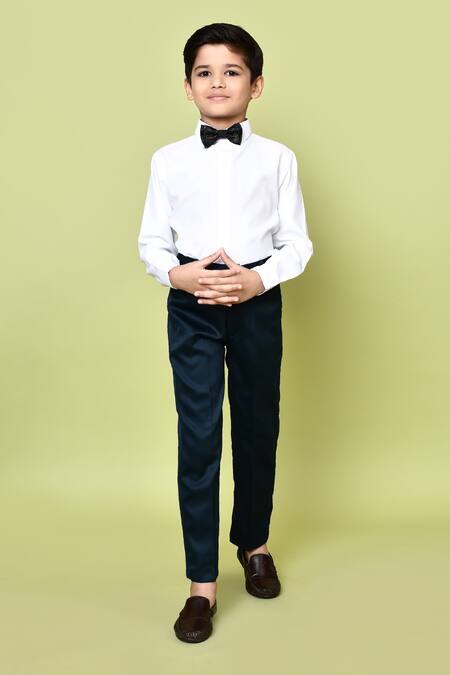 Petite Pomme_Black Cotton Satin, Polyester, Silk Embroidery Printed Coat And Trouser Set _Online_at_Aza_Fashions