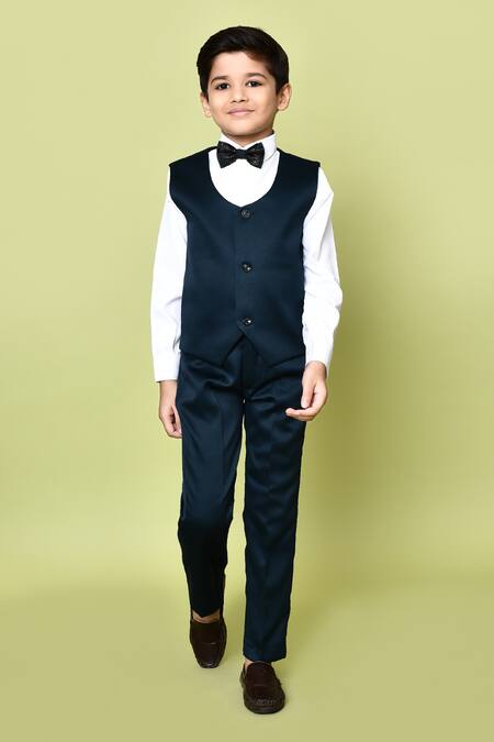 Buy_Petite Pomme_Black Cotton Satin, Polyester, Silk Embroidery Printed Coat And Trouser Set _Online_at_Aza_Fashions