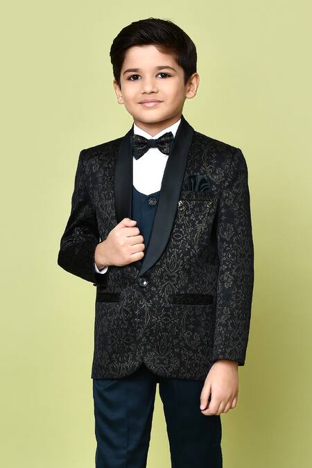 Buy Petite Pomme Black Cotton Satin, Polyester, Silk Embroidery Printed Coat And Trouser Set Buy_Petite Pomme_Black Cotton Satin, Polyester, Silk Embroidery Printed Coat And Trouser Set