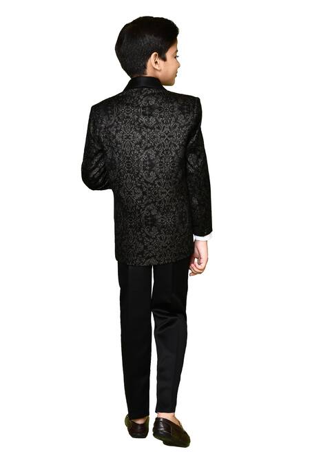 Shop_Samyukta Singhania_Black , Polyester, Satin Fleur Printed Coat With Pant Set _Online_at_Aza_Fashions