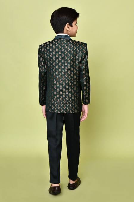 Shop_Samyukta Singhania_Green Cotton Satin, Jacquard, Polyester Bottle Paisley Woven Suit Set _at_Aza_Fashions