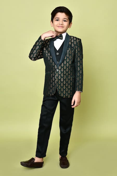 Shop Samyukta Singhania Green Cotton Satin, Jacquard, Polyester Bottle Paisley Woven Suit Set Shop_Samyukta Singhania_Green Cotton Satin, Jacquard, Polyester Bottle Paisley Woven Suit Set