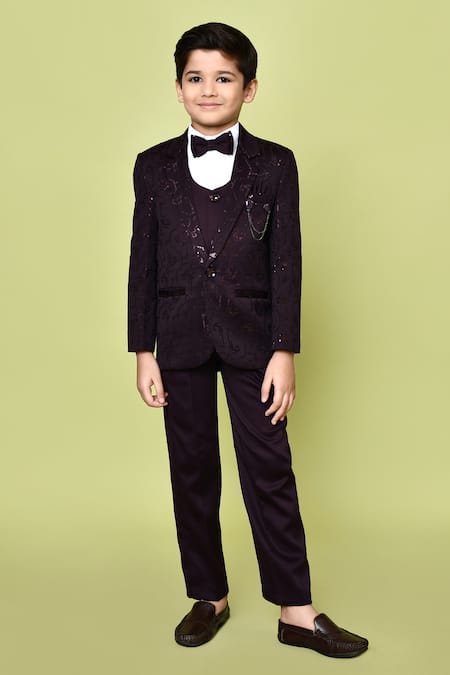 Petite Pomme Wine Sequin Embroidered Coat Set 