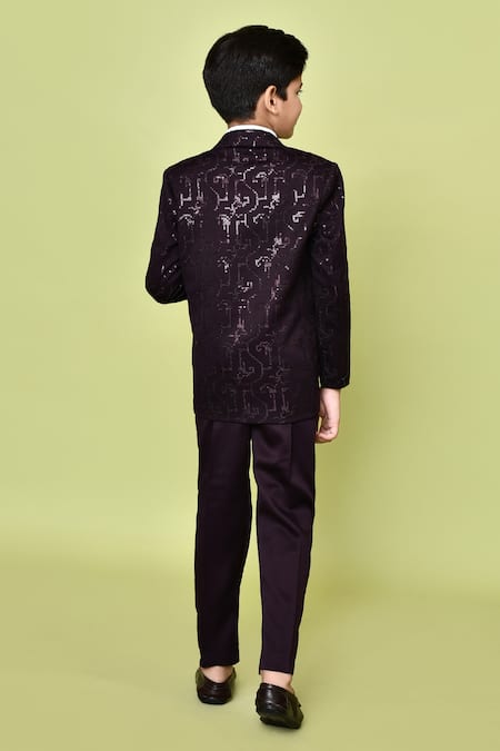 Petite Pomme Wine Sequin Embroidered Coat Set 