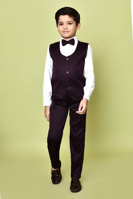 Buy_Petite Pomme_Wine Cotton Satin, Polyester, Terrycloth Sequins Embroidered Coat Set _Online_at_Aza_Fashions