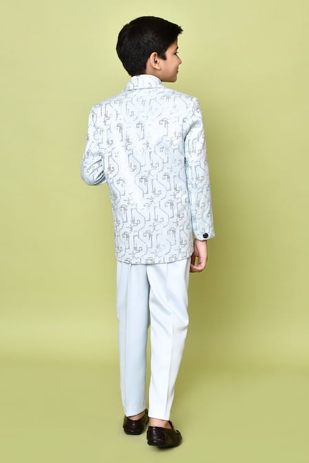 Petite Pomme Sequin Embroidered Coat Pant Set 