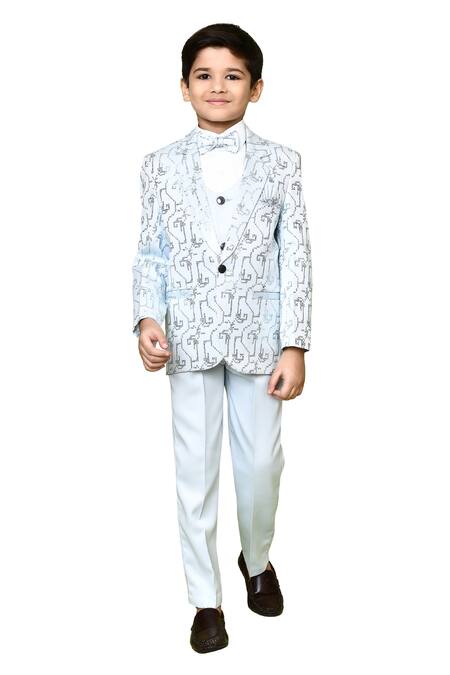 Buy_Petite Pomme_Sky Blue Cotton Satin, Polyester Sequins Embroidered Coat Pant Set 