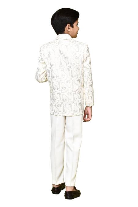 Petite Pomme Cream Cotton Satin Sequins Geometric Embroidered Coat Pant Set at Aza Fashions Petite Pomme_Cream Cotton Satin Sequins Geometric Embroidered Coat Pant Set _at_Aza_Fashions