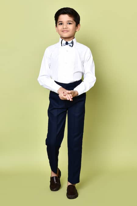 Petite Pomme_White Cotton, Polyester, Terrycloth Embroidery Navy Floral Print Suit Set_Online_at_Aza_Fashions