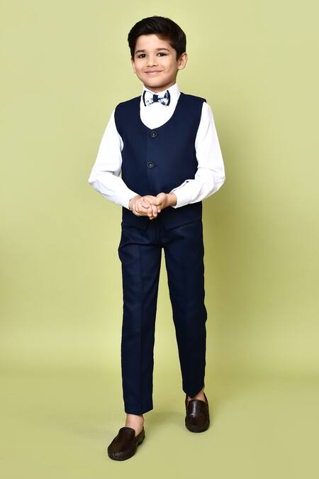 Buy_Petite Pomme_White Cotton, Polyester, Terrycloth Embroidery Navy Floral Print Suit Set_Online_at_Aza_Fashions