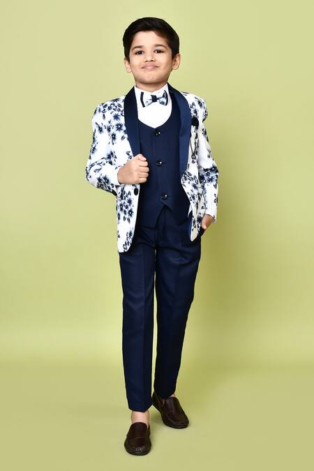 Buy_Petite Pomme_White Cotton, Polyester, Terrycloth Embroidery Navy Floral Print Suit Set