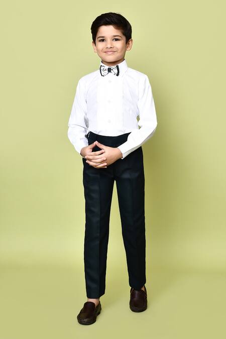 Petite Pomme_White Polyester, Terrycloth, Cotton Embroidery Blooming Tree Print Suit Set_Online_at_Aza_Fashions