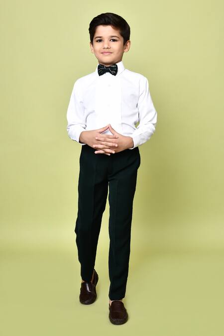 Petite Pomme_Black Terrycloth, Polyester Sequins Abstract Embroidered Coat And Pant Set _Online_at_Aza_Fashions