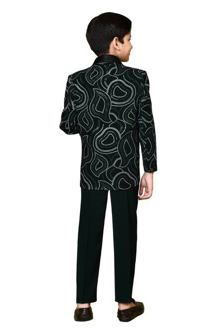 Shop Petite Pomme Black Terrycloth, Polyester Sequins Abstract Embroidered Coat And Pant Set Online at Aza Fashions Shop_Petite Pomme_Black Terrycloth, Polyester Sequins Abstract Embroidered Coat And Pant Set _Online_at_Aza_Fashions