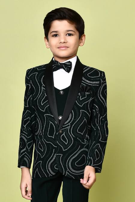 Petite Pomme Black Terrycloth, Polyester Sequins Abstract Embroidered Coat And Pant Set at Aza Fashions Petite Pomme_Black Terrycloth, Polyester Sequins Abstract Embroidered Coat And Pant Set _at_Aza_Fashions