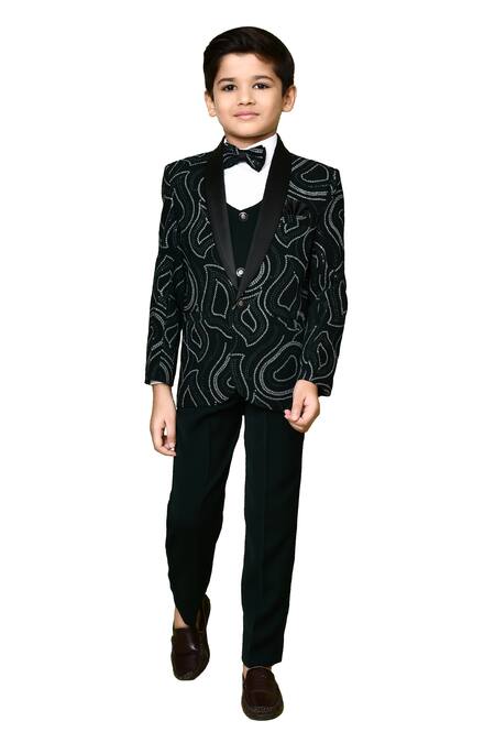 Buy Petite Pomme Black Terrycloth, Polyester Sequins Abstract Embroidered Coat And Pant Set Buy_Petite Pomme_Black Terrycloth, Polyester Sequins Abstract Embroidered Coat And Pant Set