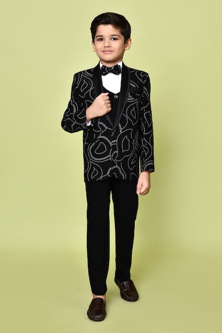 Petite Pomme Abstract Sequin Embroidered Coat Pant Set 