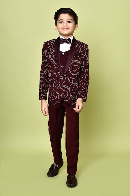 Petite Pomme Abstract Pattern Sequin Work Coat Pant Set 