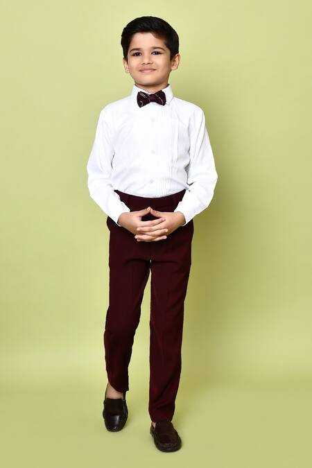 Petite Pomme_Maroon Polyester, Cotton, Terrycloth Abstract Pattern Work Coat Pant Set _Online_at_Aza_Fashions