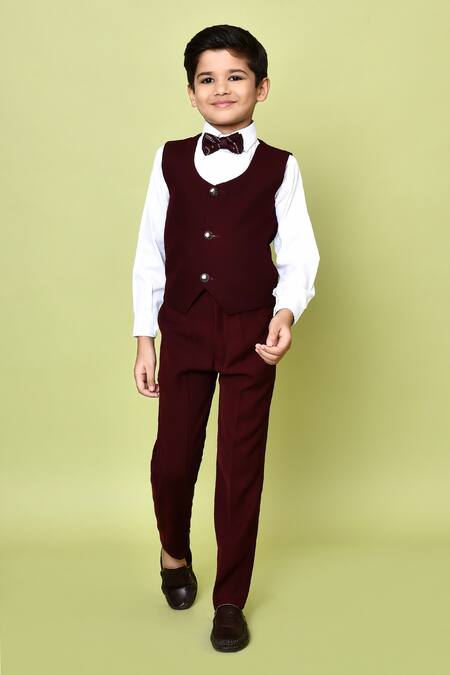 Buy_Petite Pomme_Maroon Polyester, Cotton, Terrycloth Abstract Pattern Work Coat Pant Set _Online_at_Aza_Fashions