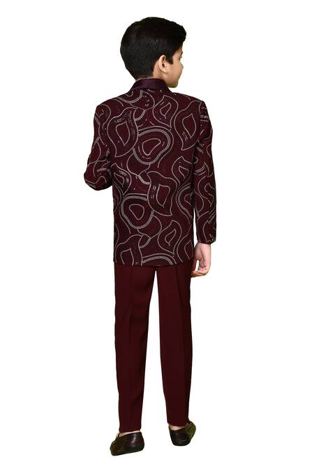 Shop Petite Pomme Maroon Polyester, Cotton, Terrycloth Abstract Pattern Work Coat Pant Set Online at Aza Fashions Shop_Petite Pomme_Maroon Polyester, Cotton, Terrycloth Abstract Pattern Work Coat Pant Set _Online_at_Aza_Fashions