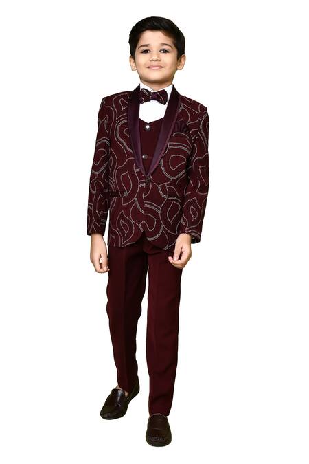 Petite Pomme Maroon Polyester, Cotton, Terrycloth Abstract Pattern Work Coat Pant Set at Aza Fashions Petite Pomme_Maroon Polyester, Cotton, Terrycloth Abstract Pattern Work Coat Pant Set _at_Aza_Fashions
