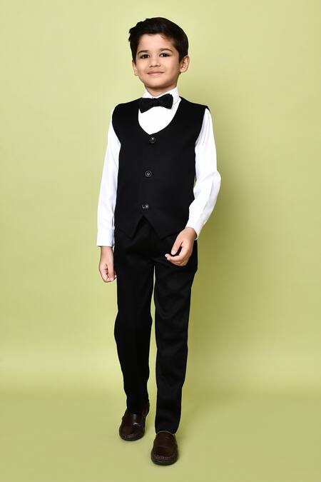 Buy_Petite Pomme_Black Terrycloth, Polyester, Cotton, Jacquard Embroidery Coat And Trouser Set _Online_at_Aza_Fashions