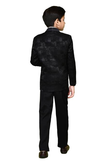 Shop_Petite Pomme_Black Terrycloth, Polyester, Cotton, Jacquard Embroidery Coat And Trouser Set _Online_at_Aza_Fashions
