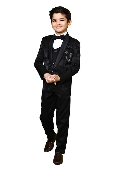 Buy_Petite Pomme_Black Terrycloth, Polyester, Cotton, Jacquard Embroidery Coat And Trouser Set 