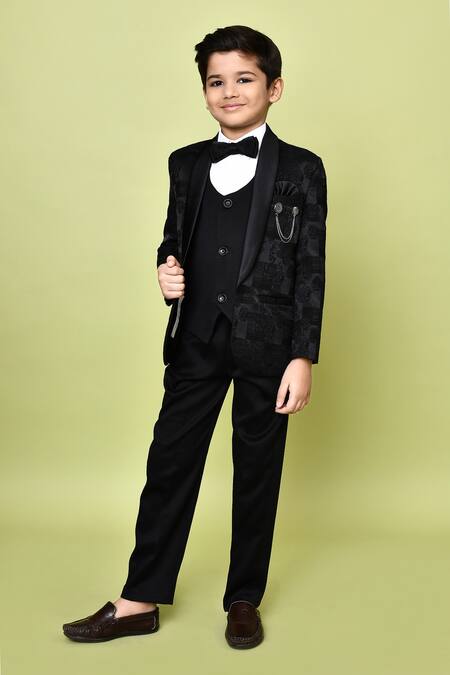 Shop_Petite Pomme_Black Terrycloth, Polyester, Cotton, Jacquard Embroidery Coat And Trouser Set 