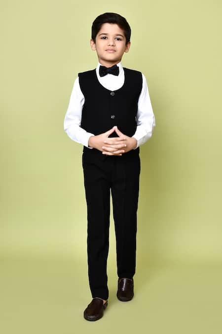 Buy_Petite Pomme_Black Satin, Terrycloth, Polyester, Sequins Aari Work Suit Set _Online_at_Aza_Fashions