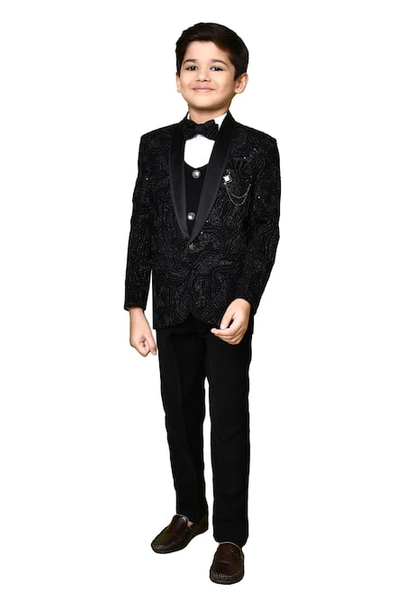 Petite Pomme Black Satin, Terrycloth, Polyester, Sequins Aari Work Suit Set at Aza Fashions Petite Pomme_Black Satin, Terrycloth, Polyester, Sequins Aari Work Suit Set _at_Aza_Fashions