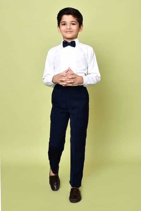 Petite Pomme_Blue Polyester, Cotton Sequins Linear Work Coat Suit Pant Set_Online_at_Aza_Fashions