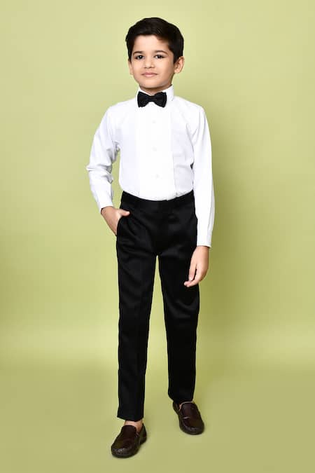 Petite Pomme_Black Cotton Satin, Polyester Embroidery Coat Set With Leaf Vest _Online_at_Aza_Fashions