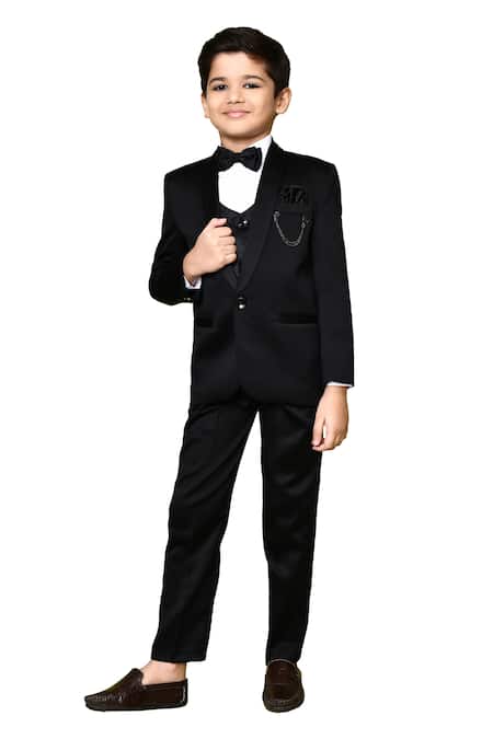 Petite Pomme Black Cotton Satin, Polyester Embroidery Coat Set With Leaf Vest at Aza Fashions Petite Pomme_Black Cotton Satin, Polyester Embroidery Coat Set With Leaf Vest _at_Aza_Fashions