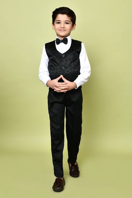 Buy_Petite Pomme_Green Cotton Satin, Polyester, Jacquard Coat Co-ord Set With Leaf Vest _Online_at_Aza_Fashions