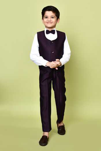 Buy_Petite Pomme_Wine Terrycloth, Polyester, Cotton Sequins Embroidered Coat Suit And Pant Set_Online_at_Aza_Fashions