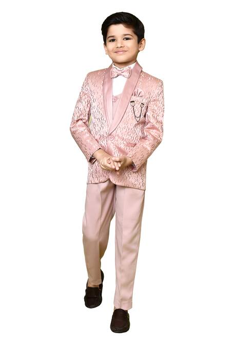 Petite Pomme Peach Terrycloth, Polyester, Cotton, Satin Bows, Jacquard Woven Suit Set at Aza Fashions Petite Pomme_Peach Terrycloth, Polyester, Cotton, Satin Bows, Jacquard Woven Suit Set_at_Aza_Fashions