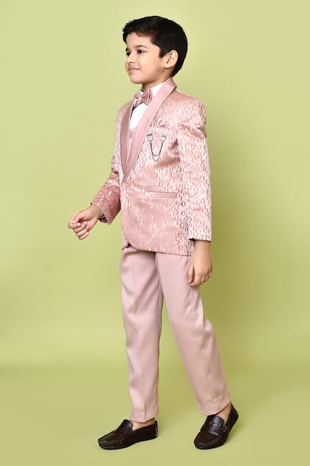 Buy_Petite Pomme_Peach Terrycloth, Polyester, Cotton, Satin Bows, Jacquard Woven Suit Set