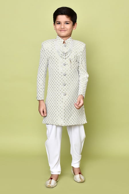 Samyukta Singhania Green Rayon Embroidered Floral Sherwani Set 