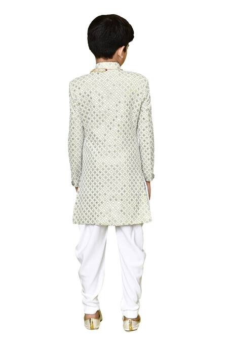 Shop Petite Pomme Green Rayon, Polyester Embroidery, Sequins Floral Sherwani Set Online at Aza Fashions Shop_Petite Pomme_Green Rayon, Polyester Embroidery, Sequins Floral Sherwani Set _Online_at_Aza_Fashions