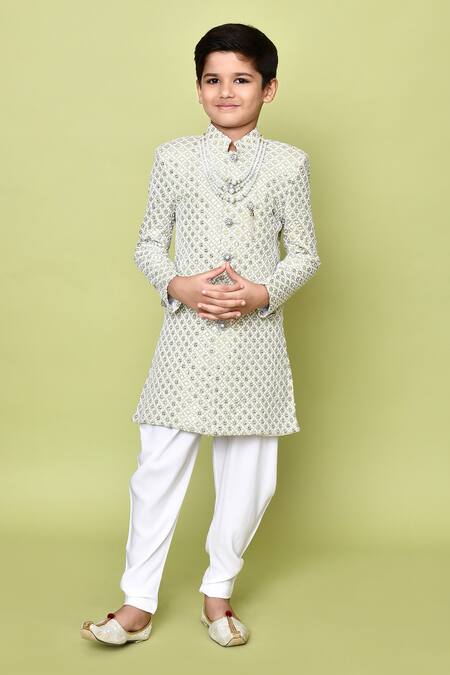 Buy_Petite Pomme_Green Rayon, Polyester Embroidery, Sequins Floral Sherwani Set 
