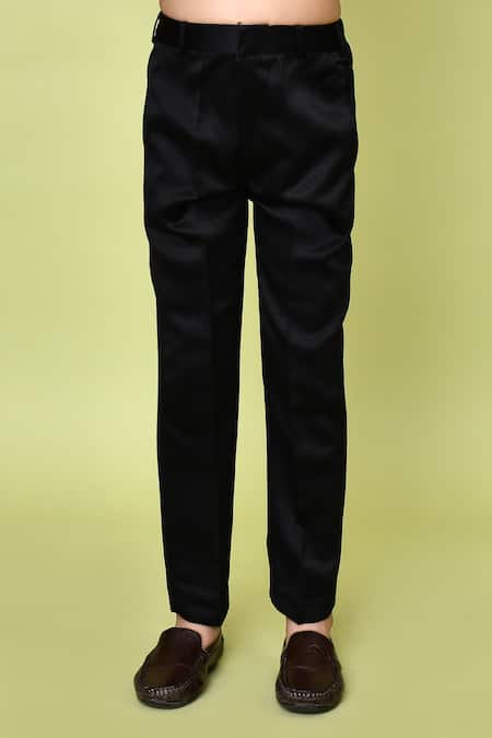 Buy_Petite Pomme_Black Velvet, Polyester, Terrycloth Sequin Embroidered Sherwani Set _Online_at_Aza_Fashions