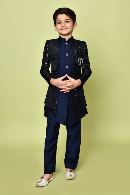 Samyukta Singhania Blue Silk Embroidered Sequins Sherwani And Kurta Set 