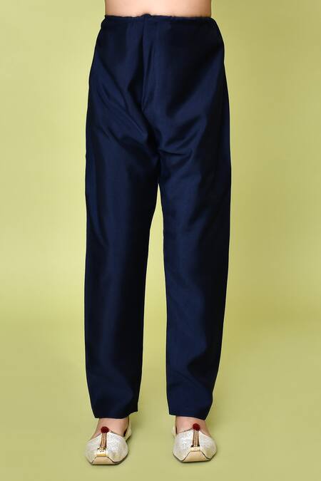 Petite Pomme_Blue Silk, Jacquard, Polyester Beads, Sequins Embroidered Sherwani And Kurta Set_Online_at_Aza_Fashions