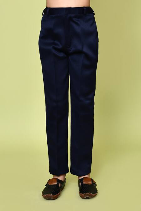 Petite Pomme_Blue Rayon, Linen Sequins Navy Sherwani Set _Online_at_Aza_Fashions