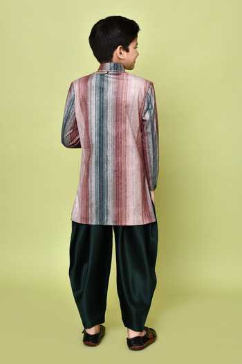 Petite Pomme Striped Sherwani & Dhoti Pant Set 