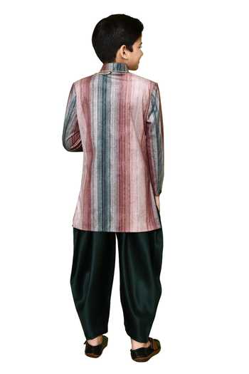 Buy_Petite Pomme_Multi Color Velvet, Satin, Polyester Striped Sherwani And Dhoti Pant Set _Online_at_Aza_Fashions
