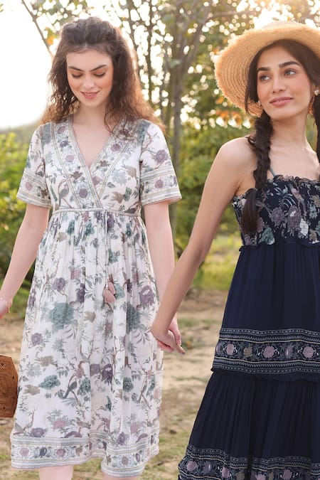 Summer By Priyanka Gupta Blue Georgette Embroidery Square Neck Floral Print Tiered Dress Online at Aza Fashions Summer By Priyanka Gupta_Blue Georgette Embroidery Square Neck Floral Print Tiered Dress_Online_at_Aza_Fashions